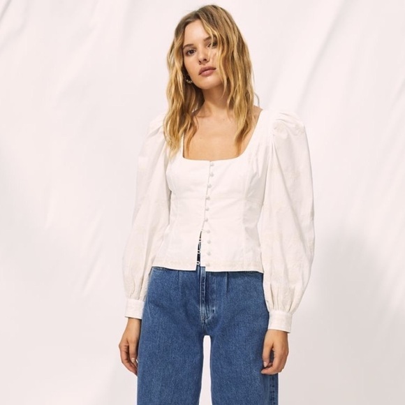 NWT Aritzia Wilfred Pink Puff Long Sleeve Bohemian Palo Santo Embroidered Top - Picture 9 of 16